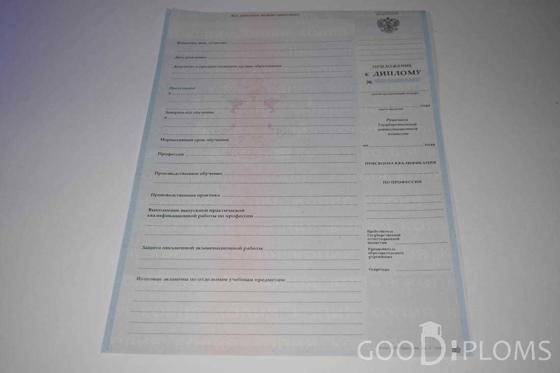 Приложение к Диплому Училища период выдачи 2007-2010  -  Павлодар