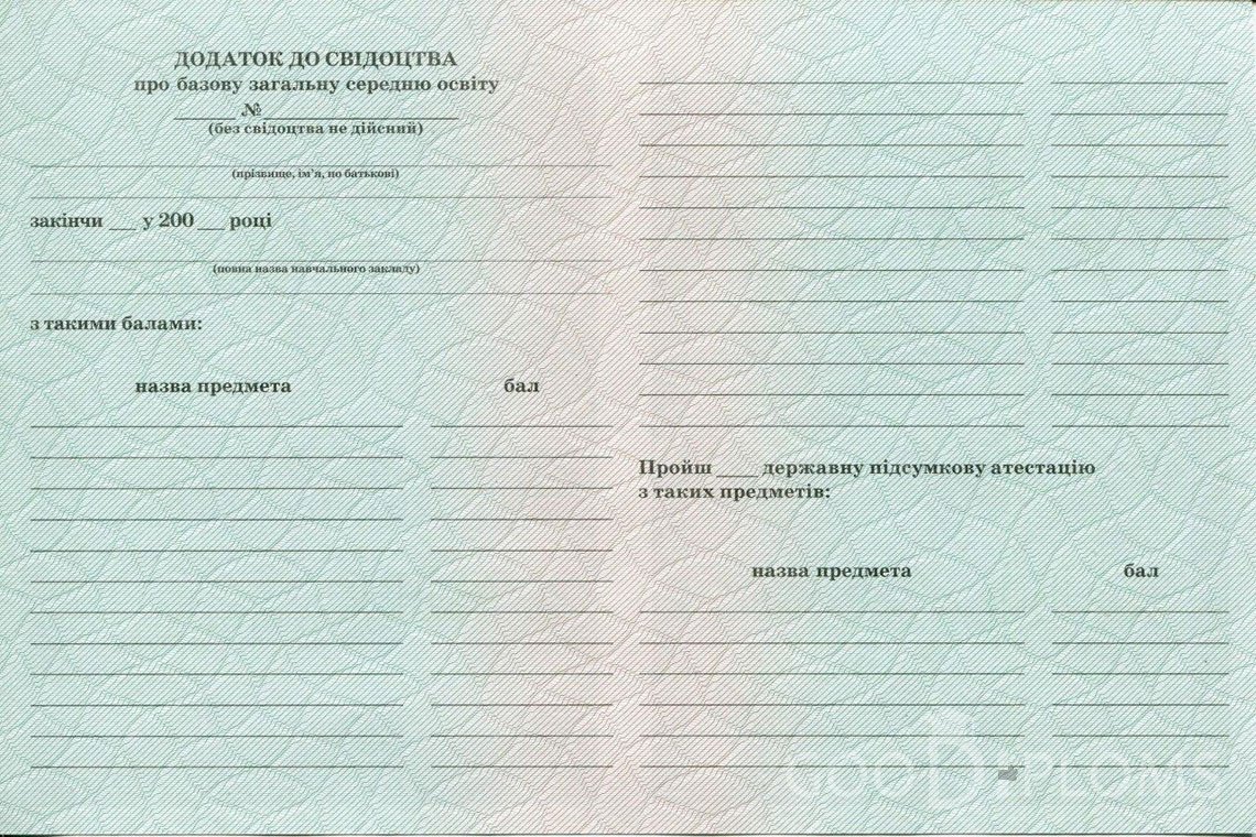 Украинский аттестат за 9 класс - Обратная Сторона приложения- Павлодар